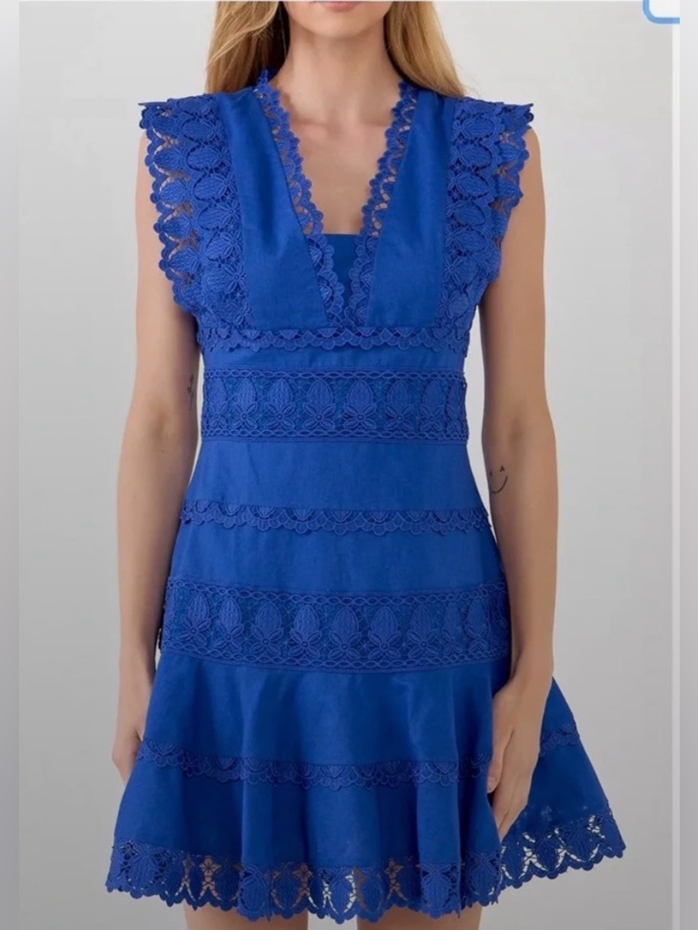 Endless Rose Royal Blue Lace-Trim V-Neck Sleeveless Mini Dress size M